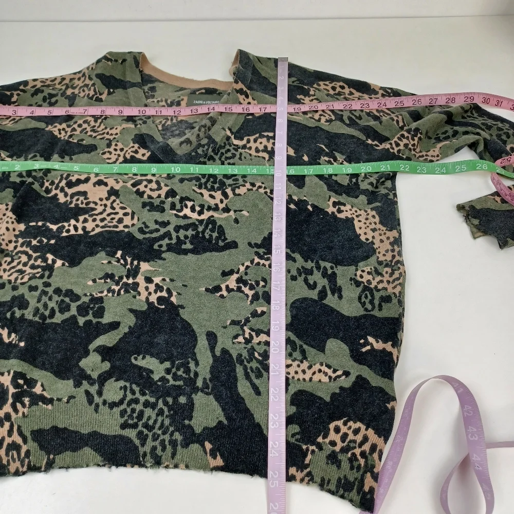 Zadig And Voltaire Brume Cp Cashmere Pullover Size M Camouflage Animal Printed - Picture 14 of 16
